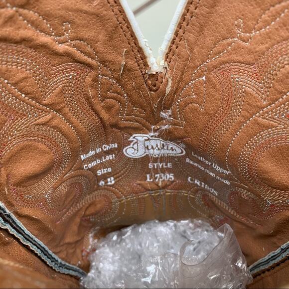 Justin Stampede Rawhide square toe cowgirl boots 6B - Picture 8 of 11
